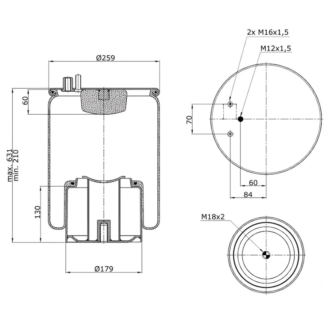 PULMON DE SUSPENSION EJE TRASERO CAMION MAN 81.43600-6036 HANN - Image 2
