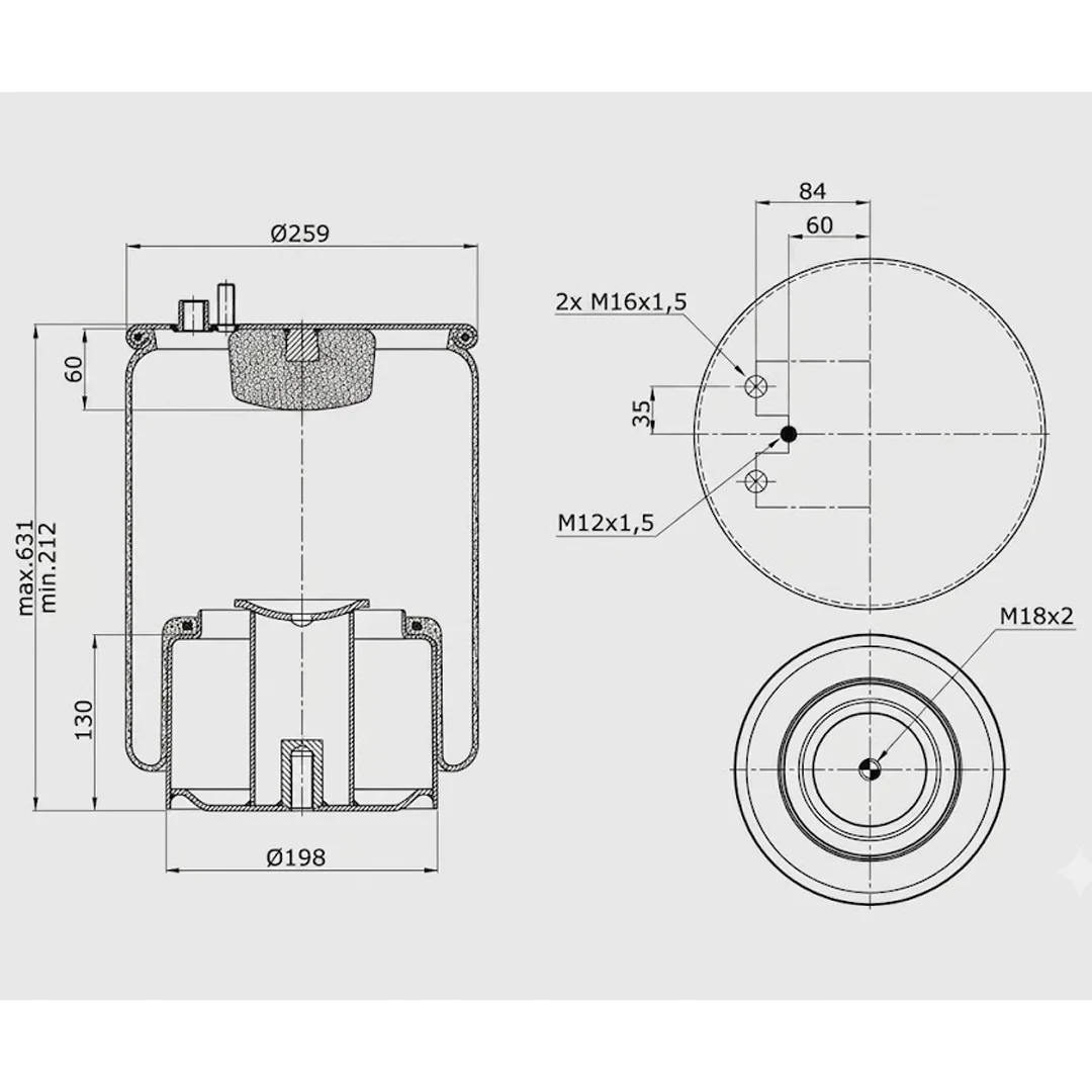 PULMON DE SUSPENSION EJE TRASERO CAMION MAN 81.43600-6041 HANN - Image 2