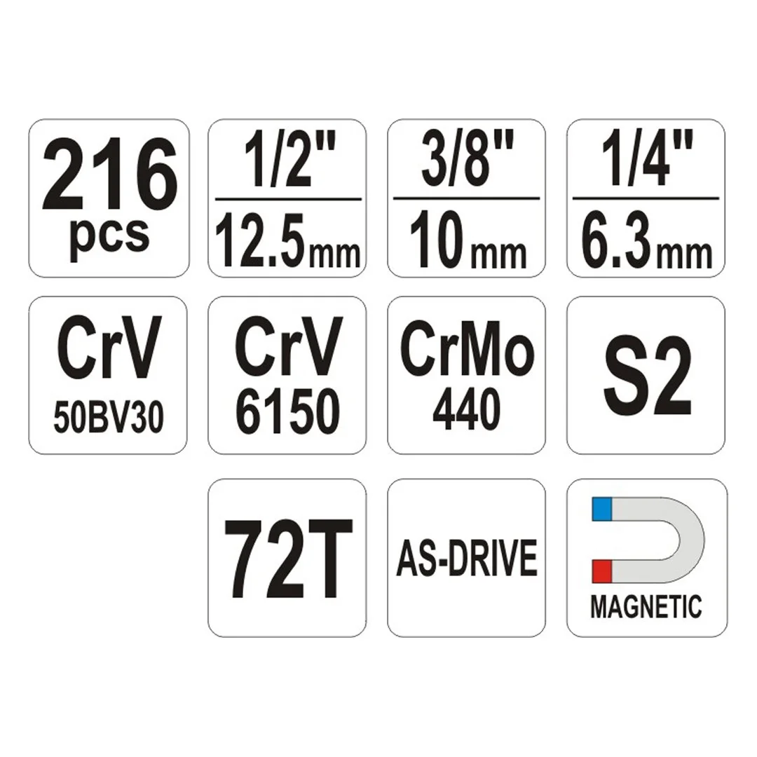 SET JUEGO DE DADOS 1/4", 3/8" Y 1/2" 215 PIEZAS YATO - Image 7