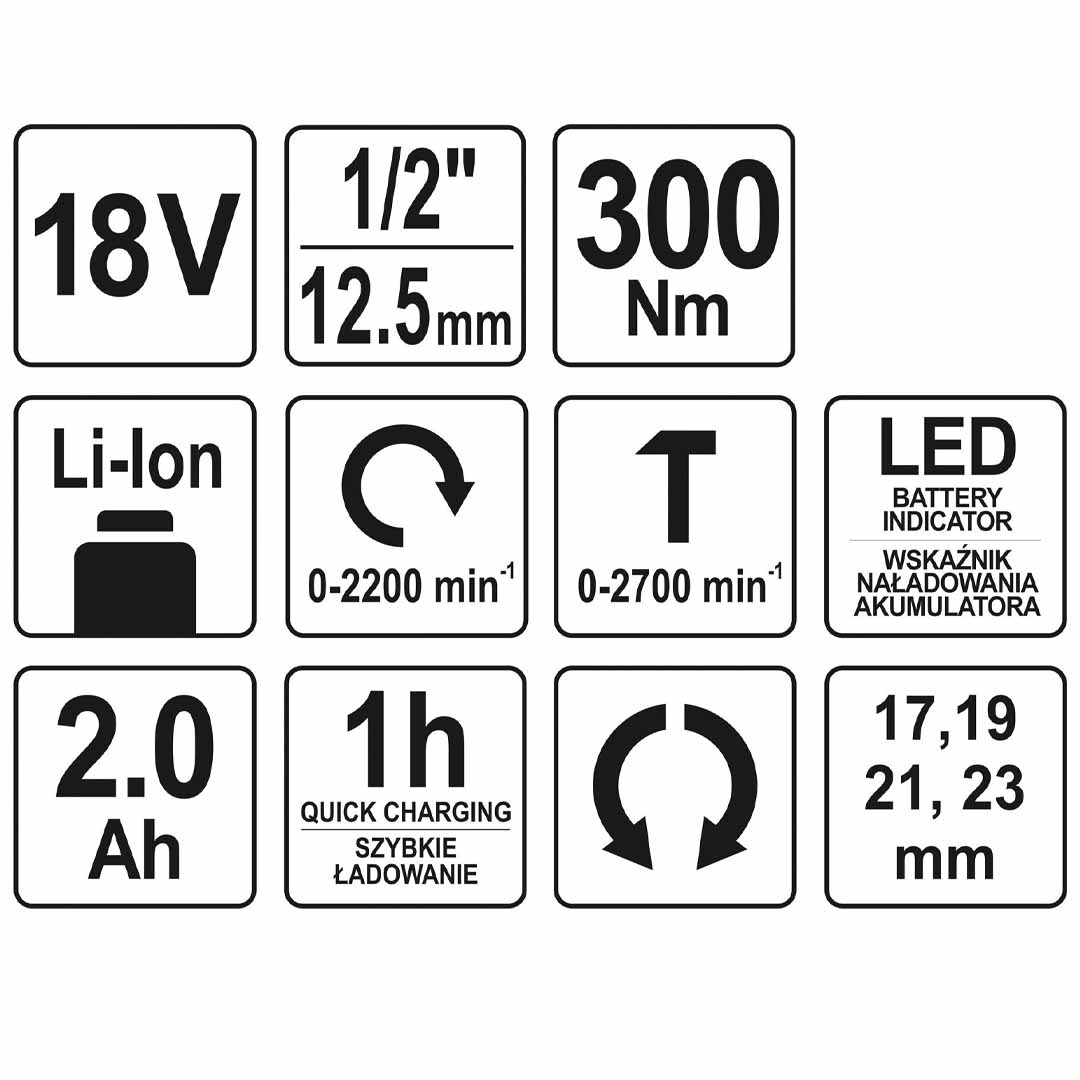 LLAVE PISTOLA DE IMPACTO 1/2" 18V 300 NM YATO - Image 6