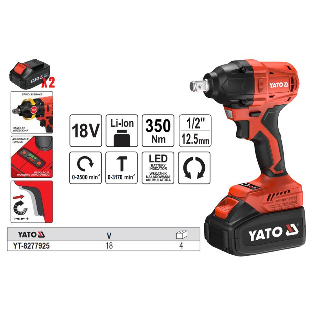 LLAVE PISTOLA DE IMPACTO 1/2" 18V 350 NM YATO - Image 4