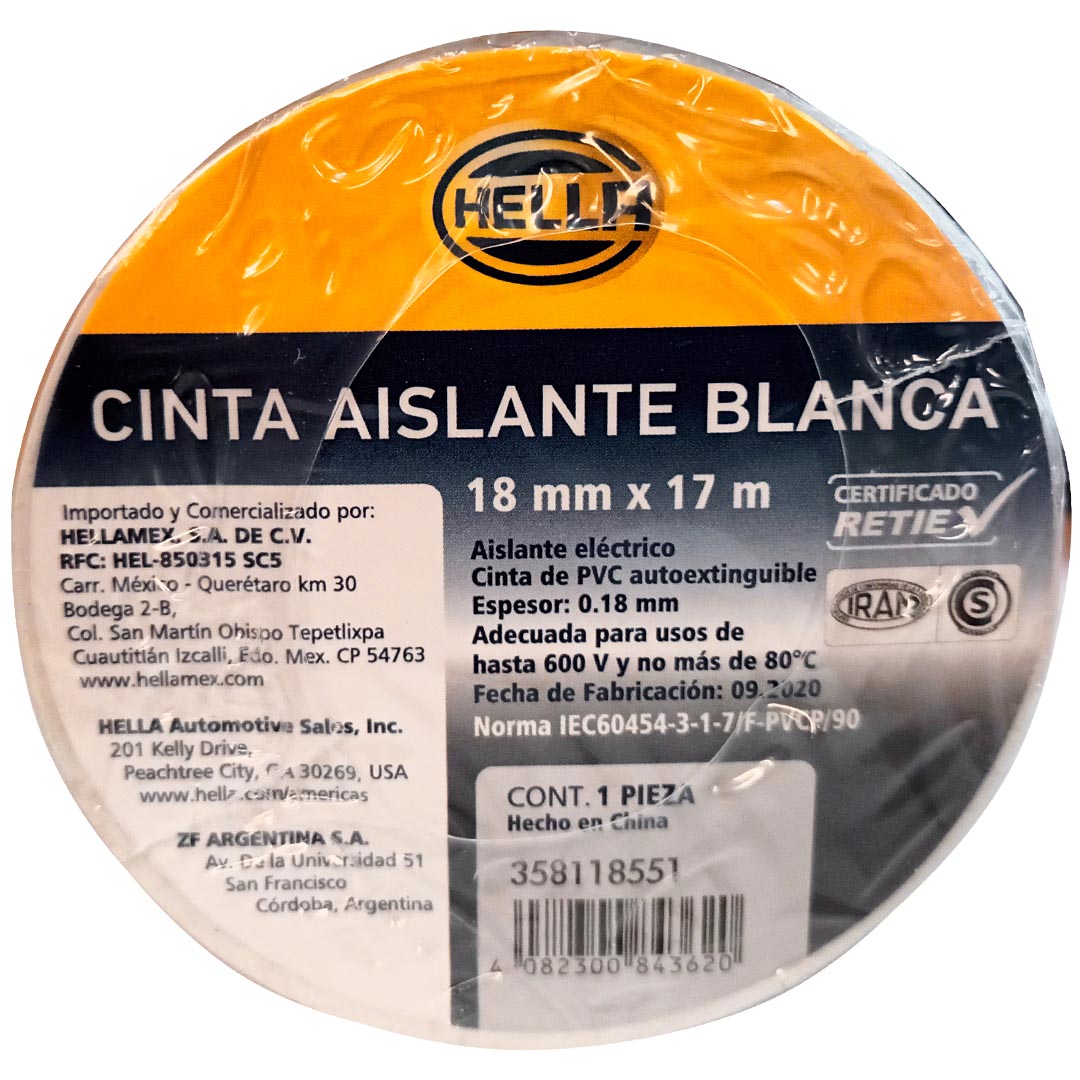 HUINCHA AISLANTE BLANCA 17 METROS HELLA PACK 10 UNIDADES