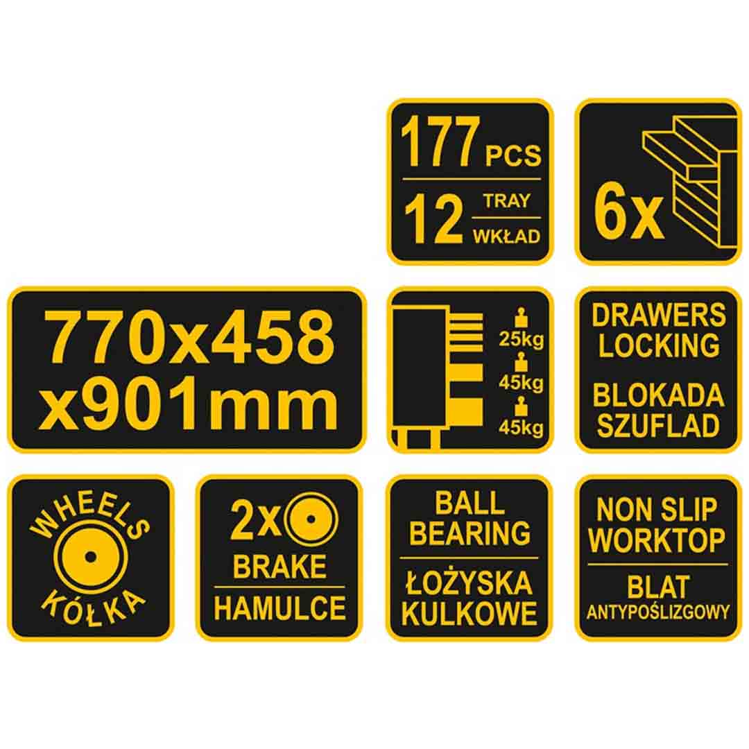 CARRO DE TRABAJO CON HERRAMIENTAS 177 PIEZAS VOREL - Image 5